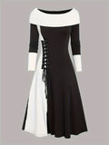 Zjkrl  -  Elegant Vintage Color Block Knit Dress - Easy Care & Comfort Fit for Fall/Spring Elegance, Women’s Fashion