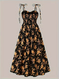 Floral Print A-line Cami Dress - Vacation Style Tie Shoulder, Split Hem, Spring & Summer Essential, Women's Clothing for a Chic Look
