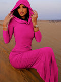 Chic Hooded Maxi Dress - Long Sleeve, Figure-Flattering Split Design - Versatile Casual to Semi-Formal Wear