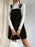 Zjkrl  -  Solid Pocket Front Overall Dress, Elegant Sleeveless Dress With Buttons, Women's Clothing