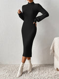 Elegant Long-Sleeve Turtleneck Bodycon Dress - Comfortable, Durable Knit for Chic Winter Style, Easy Maintenance