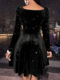 Women's Solid Velvet Surplice Neck Long Sleeve Dress, Casual Cinched Waist Fashion Clothing for Ladies