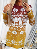 Elegant Christmas Deer Bodycon Dress - Cozy, Durable & Chic for Holiday Seasons, Ideal for Spring/Fall Celebrations