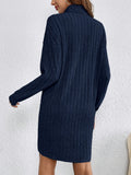 Long Sleeve Elegant Ribbed Turtleneck Plain Color Dress for Spring & Fall, Women's Clothing