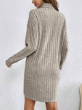 Long Sleeve Elegant Ribbed Turtleneck Plain Color Dress for Spring & Fall, Women's Clothing