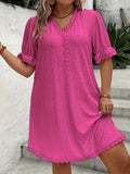 Plus Size Elegant V Neck Tunic Dress - Lace Stitching, Semi-Sheer, Slight Stretch, Solid Color, All-Season, Knit Fabric - Perfect for Spring & Summer, Womens Plus Size Clothing