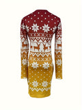 Elegant Christmas Deer Bodycon Dress - Cozy, Durable & Chic for Holiday Seasons, Ideal for Spring/Fall Celebrations