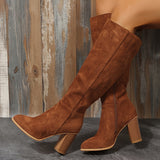 Womens Stylish Block Heeled Knee High Boots - Soft Padded Comfort, Warm Winter Lining, Secure Side Zip - Trendy Solid Colors for Fashion-Forward Ladies