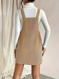 Zjkrl  -  Solid Pocket Front Overall Dress, Elegant Sleeveless Dress With Buttons, Women's Clothing