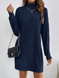 Long Sleeve Elegant Ribbed Turtleneck Plain Color Dress for Spring & Fall, Women's Clothing