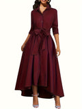 Stylish Tie Waist A-Line Shirt Dress - Elegant Long Sleeve, Button Front, Fall & Winter Essential - Comfortable, Versatile, and Chic Women's Clothing for Everyday Wear