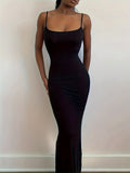 Elegant Solid Color Spaghetti Strap Maxi Mermaid Dress - Soft Micro Elastic Polyester Fabric, Scoop Neck, Bodycon Silhouette, Machine Washable - Comfortable Womens Loungewear for All Seasons
