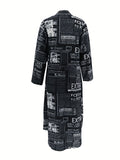 Zjkrl  -  Chic Newspaper Print Womens Dress - Versatile Button-Down Style with Flattering Long Sleeves - A Fashionable Everyday Shirt Dress for Your Wardrobe