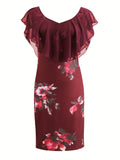 Vibrant Floral Print Ruffle Trim Bodycon Mini Dress - Scoop Neck, Short Sleeve, Casual Beach Summer Wear - Women's Fashion Clothing for Warm Weather