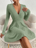 Elegant & Timeless V-Neck Rib-Knit Midi Dress - Cozy, Stretchable & All-Season, Perfect for Every Occasion
