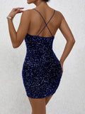 Sultry Sequins Backless V Neck Dress - Sexy Spaghetti Strap, Flowy Silhouette, Club-Ready, Homecoming Party Perfect, Women's Clothing for a Night Out