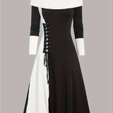 Zjkrl  -  Elegant Vintage Color Block Knit Dress - Easy Care & Comfort Fit for Fall/Spring Elegance, Women’s Fashion