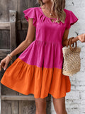 Crew Neck Ruffle Sleeve Dress, Elegant Ruffle Hem Dress For Spring & Summer, Women's Clothing