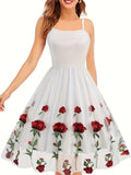 Vintage-Inspired Fitted Cocktail Dress - Elegant Spaghetti Strap, Floral Embroidery, Knit Fabric, Mesh Overlay, 100% Polyester, All-Season Wear, Embroidered, Fitted Silhouette, Comfortable, Party-Perfect - Ideal for Women's F
