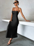 For Spring & Summer, Solid Color Backless Bodycon Cami Dress, Elegant Sleeveless Skinny Women's Clothing