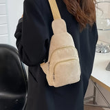 Chic Black Corduroy Crossbody Bag for Women - Casual Fanny Pack with Zip Closure, Perfect for Travel & Gifts