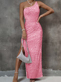 Sexy One Shoulder Sleeveless Party Dress - Split High Design, Elegant Women's Clothing for Night Out, Formal Occasions - Perfect for Dancing, Cocktail Parties, and Special Events