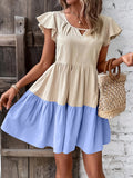 Crew Neck Ruffle Sleeve Dress, Elegant Ruffle Hem Dress For Spring & Summer, Women's Clothing