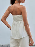 Vibrant Y2K Chic Tube Blouse - Strapless, Shirred Bandeau Design, Solid Color, Polyester Blend (97% Polyester, 3% Spandex), Woven, All-Season, Comfortable, Breathable, and Figure-Flattering Top for Women