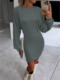 Flattering Striped Bodycon Dress - Women's Long Sleeve Crew Neck Casual Dresses for Daily Wear - Comfortable, Stretchy, and Versatile Fashion Clothing