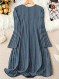 Stylish Plus Size V Neck Ribbed Dress - Plus Size Dresses for Fall & Winter - Long Sleeve, Button Front, Casual, Comfortable, and Flattering