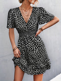 Women's Dresses Women's Polka Dot Dress Ruffle Sleeves Boho Pleated Swing Blouse Vacation Dresses