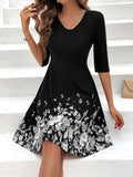 Chic Floral Print Casual Dress for Women - Short Sleeve, Crew Neck, Bodycon Fit, Machine Washable - Perfect for All Seasons