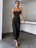 For Spring & Summer, Solid Color Backless Bodycon Cami Dress, Elegant Sleeveless Skinny Women's Clothing