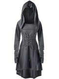 Zjkrl  -  Gothic Hooded Cosplay Dress, Long Sleeve Dress For Halloween, Party, Performance, Women's Clothing