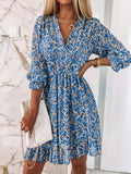 Women's Dresses Puff Sleeve Floral Print Ruched Waist V-Neck Boho Dresses