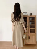Stylish Solid Color Tie Waist Midi Dress - Women's Long Sleeve Pocket Dress for Spring & Fall - Korean Inspired, Zip Up Collared, Comfortable and Versatile Clothing for Ladies