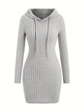 Chic Hooded Dress for Autumn & Winter - Warm Slim Fit, Versatile Solid Color, Cozy Wear for All Occasions
