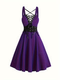 For Spring & Summer, Sleeveless Corset Flared Dress with Crisscross Strap, Punk Women's Clothing
