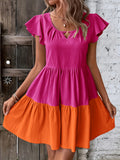 Crew Neck Ruffle Sleeve Dress, Elegant Ruffle Hem Dress For Spring & Summer, Women's Clothing