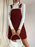 Zjkrl  -  Solid Pocket Front Overall Dress, Elegant Sleeveless Dress With Buttons, Women's Clothing