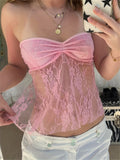 Floral Lace Tube Top - Elastic Gathered Design - Versatile Sleeveless Summer Top - Breathable & Comfortable Women's Fashion
