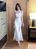 For Spring & Summer, Sexy Solid Color Cut Out Dress, Backless Slim Strapless with Split Hem, Women's Clothing