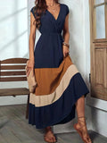 Zjkrl  -  Vibrant Color Block Surplice Neck Maxi Dress - Elegant Sleeveless A-Line Silhouette, Micro Elasticity, Polyester Fabric, Solid Color, Summer Essential - Womens Elegant Clothing for Special Occasions