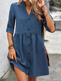 Zjkrl  -  Ladies casual simple solid color V-neck dress