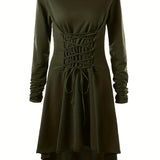 Zjkrl  -  Gothic Hooded Cosplay Dress, Long Sleeve Dress For Halloween, Party, Performance, Women's Clothing