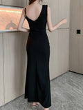 Stunning Asymmetric Backless Dress - Solid Chain Detail, Sleeveless, Split Thigh, Elegant Party Dress for Women - Perfect for Formal Occasions, Night Out, Clubbing, and Special Events