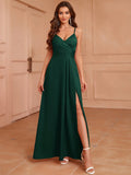 Zjkrl  -  Elegant V-Neck Sleeveless Maxi Dress with Side Slit - Sexy One-Shoulder Design for Weddings & Parties, Polyester, Machine Washable