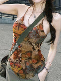 Vibrant Y2K-Inspired Butterfly Print Off-Shoulder Tank Top for Women - Soft Stretchy Polyester & Spandex Blend, Machine Washable, Comfortable, and Flattering Silhouette - Perfect for Summer, Casual Outings, and Music Festival