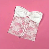 Floral Lace Tube Top - Elastic Gathered Design - Versatile Sleeveless Summer Top - Breathable & Comfortable Women's Fashion