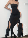 Elegant Bodycon Bandeau Party Dress - Sleeveless, Asymmetrical Hem, Stretch Fit, Long Length for Spring-to-Fall